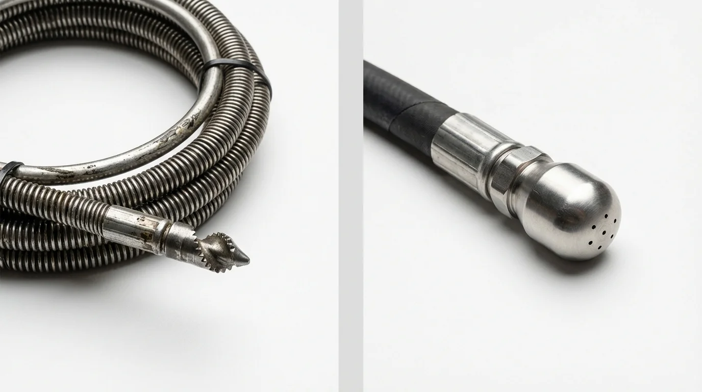 Drain snake cable and hydro jetting nozzle used for drain cleaning in Airway Heights, WA