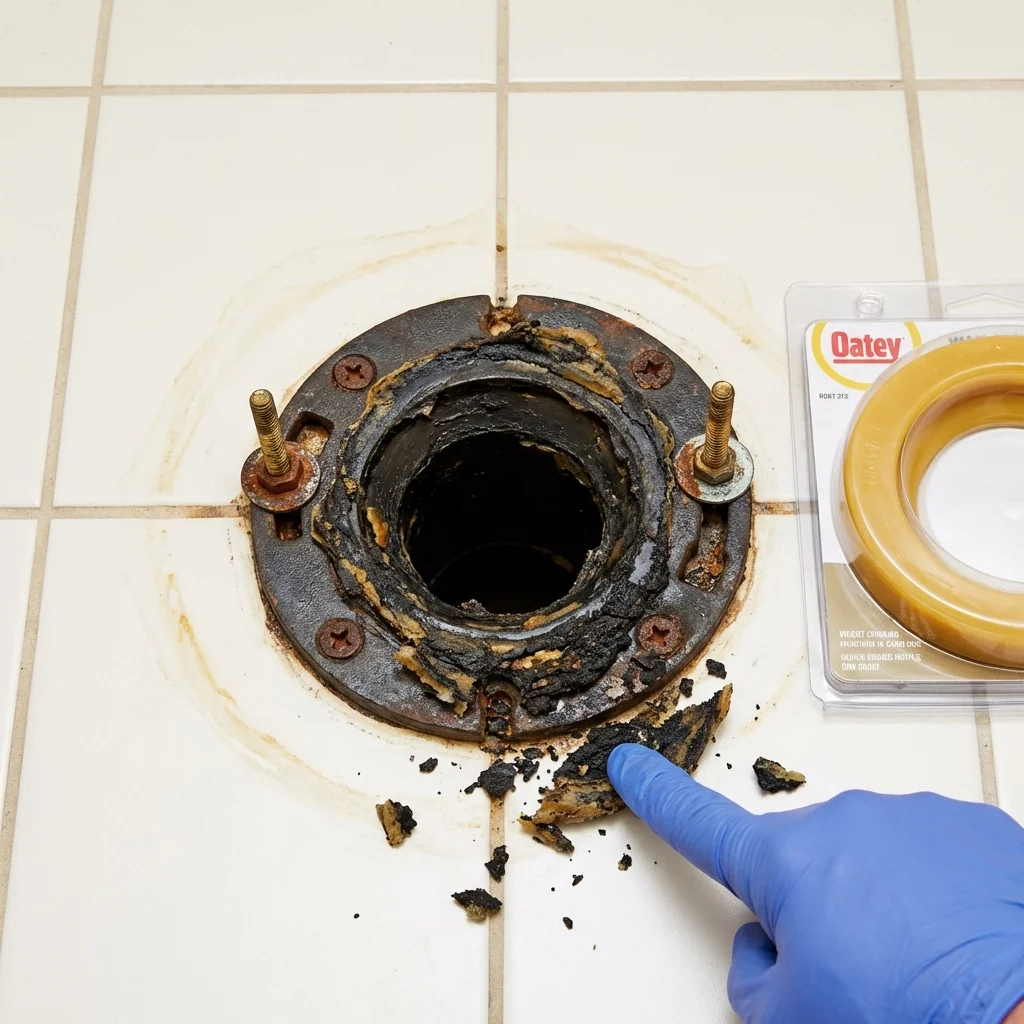 Failed wax ring showing water seepage at the base of a toilet in a Airway Heights, WA home