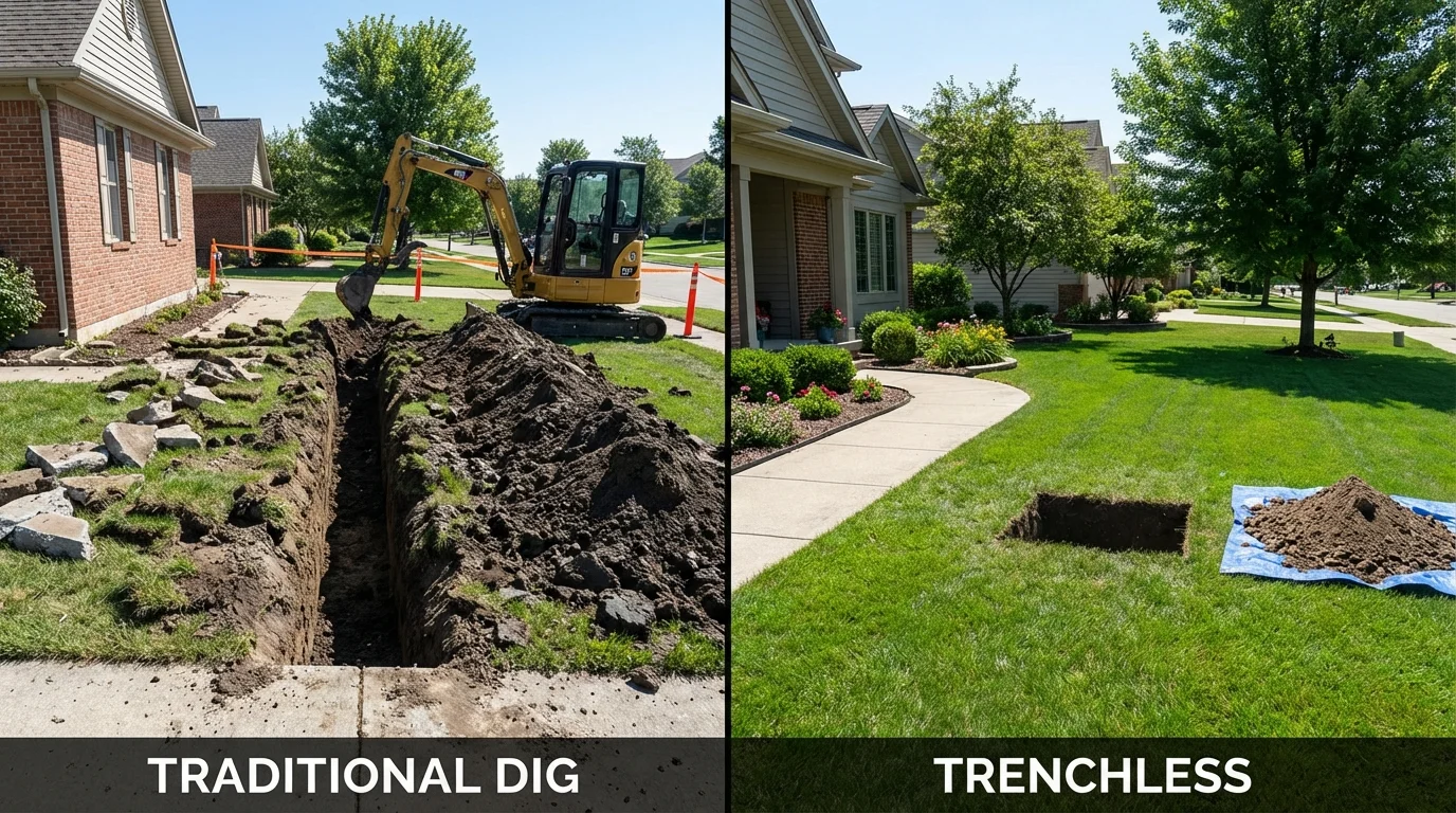 Trenchless sewer repair with minimal yard damage versus traditional excavation in Airway Heights, WA